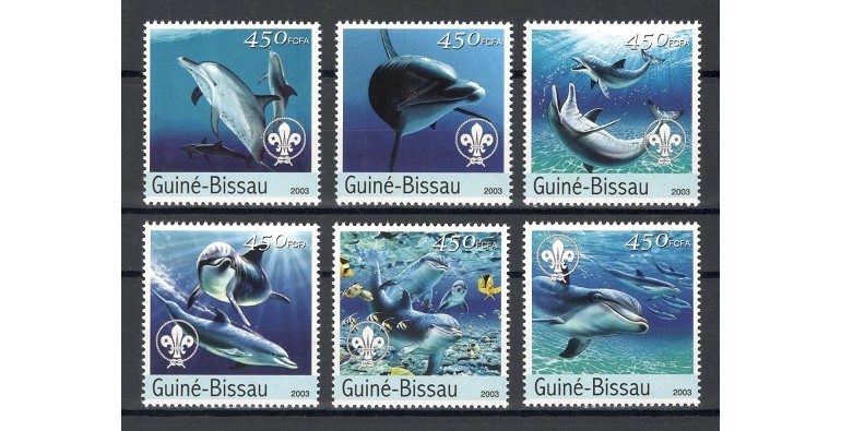 GUINEA BISSAU 2003 - DELFINI - SERIE DE 6 TIMBRE - NESTAMPILATA - MNH / pesti372